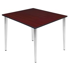 48 in. Square Breakroom Table- Mahogany Top, Chrome Tapered Legs