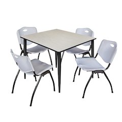 48 in. Square Breakroom Table- Maple Top, Black Base & 4 M Stack Chairs- Grey