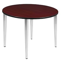 48 in. Round Breakroom Table- Mahogany Top, Chrome Tapered Legs