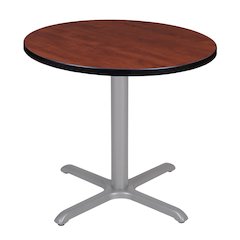 30 in. Small Round X-Base Breakroom Table- Cherry Top, Grey Legs