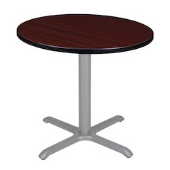 30 in. Small Round X-Base Breakroom Table- Mahogany Top, Grey Legs
