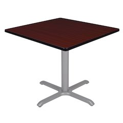 42 in. Medium Square X-Base Breakroom Table- Mahogany Top, Grey Legs