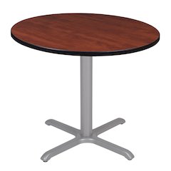42 in. Medium Round X-Base Breakroom Table- Cherry Top, Grey Legs