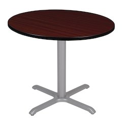 42 in. Medium Round X-Base Breakroom Table- Mahogany Top, Grey Legs