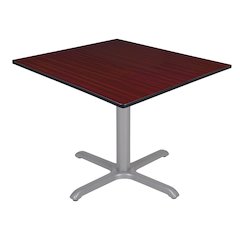 48 in. Large Square X-Base Breakroom Table- Mahogany Top, Grey Legs