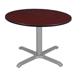 48 in. Large Round X-Base Breakroom Table- Mahogany Top, Grey Legs