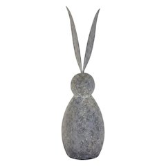 Faux Stone Rabbit With Tall Metal Ears - Tall