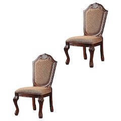 Fabric-Upholstered Rubber Wood Armless Side Chair, Fabric & Cherry, Set of 2