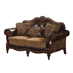 Dreena Loveseat w/3 Pillows Two Tone Brown Synthetic Leather & Chenille