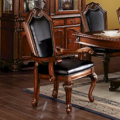 Chateau De Ville Arm Chair (Set-2) Black Synthetic Leather & Cherry