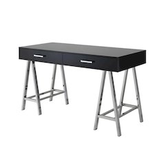Black High Gloss And Chrome Finish Office Desk With Built-In Usb Port
