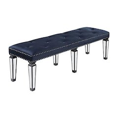 Varian II Bench Mirrored, Dark Navy Velvet & Black & Silver