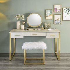 Myles Vanity Set w/USB Port Antique White & Champagne