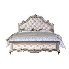 Esteban Eastern King Bed Ivory Velvet & Antique Champagne