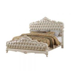 Chantelle Eastern King Bed Rose Gold Synthetic Leather & Pearl White
