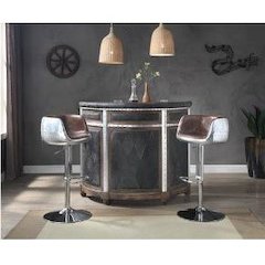 Rahma Bar Table Antique Ebony Top Grain Leather & Aluminum