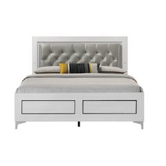 Casilda Eastern King Bed w/LED Gray Synthetic Leather & White