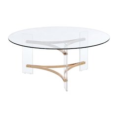 Gold Round Coffee Table with Tempered Glass and Acrylic Metal Frame