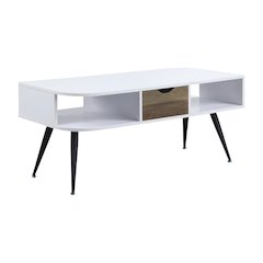 White Rectangular Coffee Table with Metal Frame and Composite Wood Surface