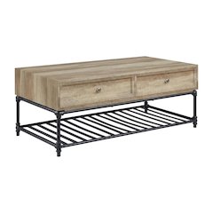 Oak and Sandy Black Finish Rectangular Coffee Table Industrial Metal MDF Veneer