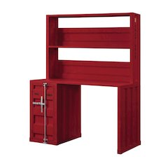 Red Cargo Desk And Hutch With Spacious Workspace And Storage Options