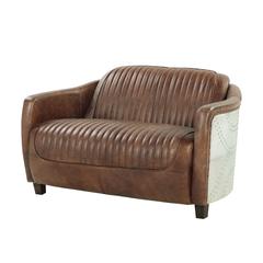 Brancaster Loveseat Retro Brown Top Grain Leather & Aluminum
