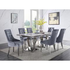 Satinka Dining Table Light Gray Engineered Stone & Mirrored Silver