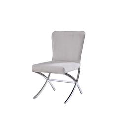 Daire Side Chair (Set-2) Light Gray Velvet & Chrome