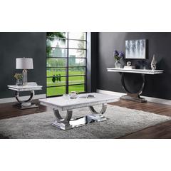 Zander Sofa Table White Engineered Marble & Mirrored Silver