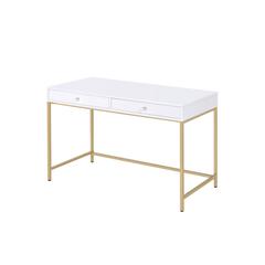 Ottey Desk, White High Gloss & Gold