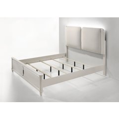 Laveda Queen Bed w/LED in Light Gray Boucle & Pearl White Finish