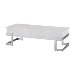 White High Gloss Coffee Table with Chrome Lift Top and Metal Wood Design