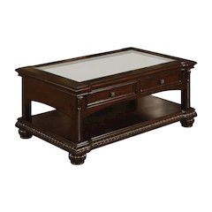 Cherry Finish Coffee Table with Glass Top and Wood Veneer Durable Design