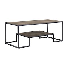 Rustic Oak Multi-Color Coffee Table with Black Metal Base and Veneer Surface