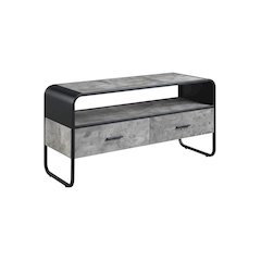 Industrial-style TV stand, concrete gray, black finish, made from particleboard