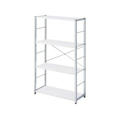 White bookcase with sleek chrome details and modern design