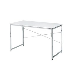 White And Chrome Finish Writing Desk With Modern Design