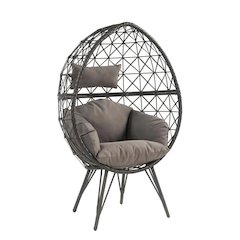 Light Gray Fabric, Black Wicker Patio Lounge Chair For Outdoor Comfort