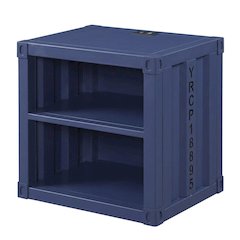 Blue metal nightstand with USB port and modern design