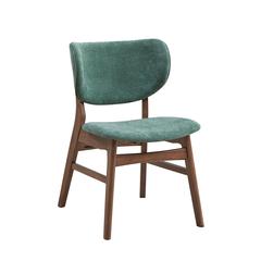 Bevis Side Chair (Set-2), Green Fabric & Walnut Finish