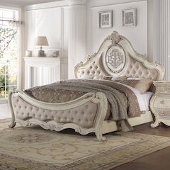 Ragenardus Queen Bed Beige Linen & Antique White