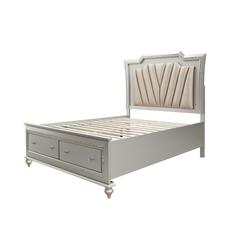 Kaitlyn Queen Bed w/Storage & LED Synthetic Leather & Champagne