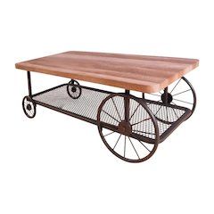 Oak & Antique Gray Coffee Table with Metal Frame and Wood Veneer Surface