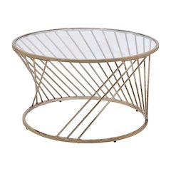 Coffee Table Champagne Metal Frame Glass Top with Sturdy Design