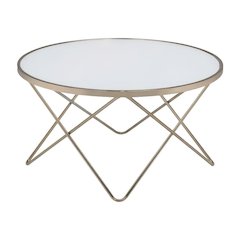 Champagne Coffee Table with Frosted Glass Top and Metal Frame Design
