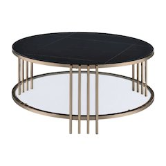 Coffee Table, Champagne Finish and Durable Sintered Stone Top Solid Construction