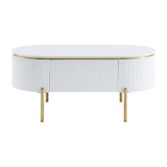 White High Gloss Coffee Table with Gold Finish and Single Piece Design
