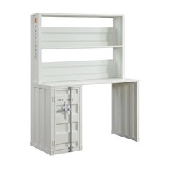 White Cargo Desk With Hutch For Organized Workspace, Sturdy Construction