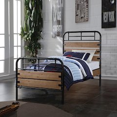 Adams Twin Bed Antique Oak & Gunmetal
