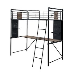 Cordelia Twin Loft Bed w/Desk Antique Oak, Sandy Black & Dark Bronze HandBrushed